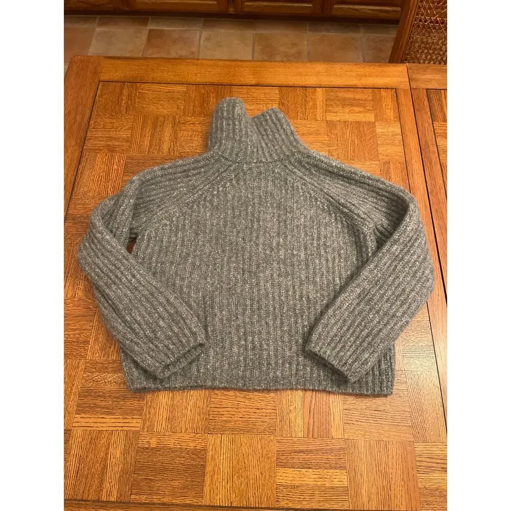 Kate Spade Chunky Knit Alpaca Blend Oversized Turtleneck sweater in grey M